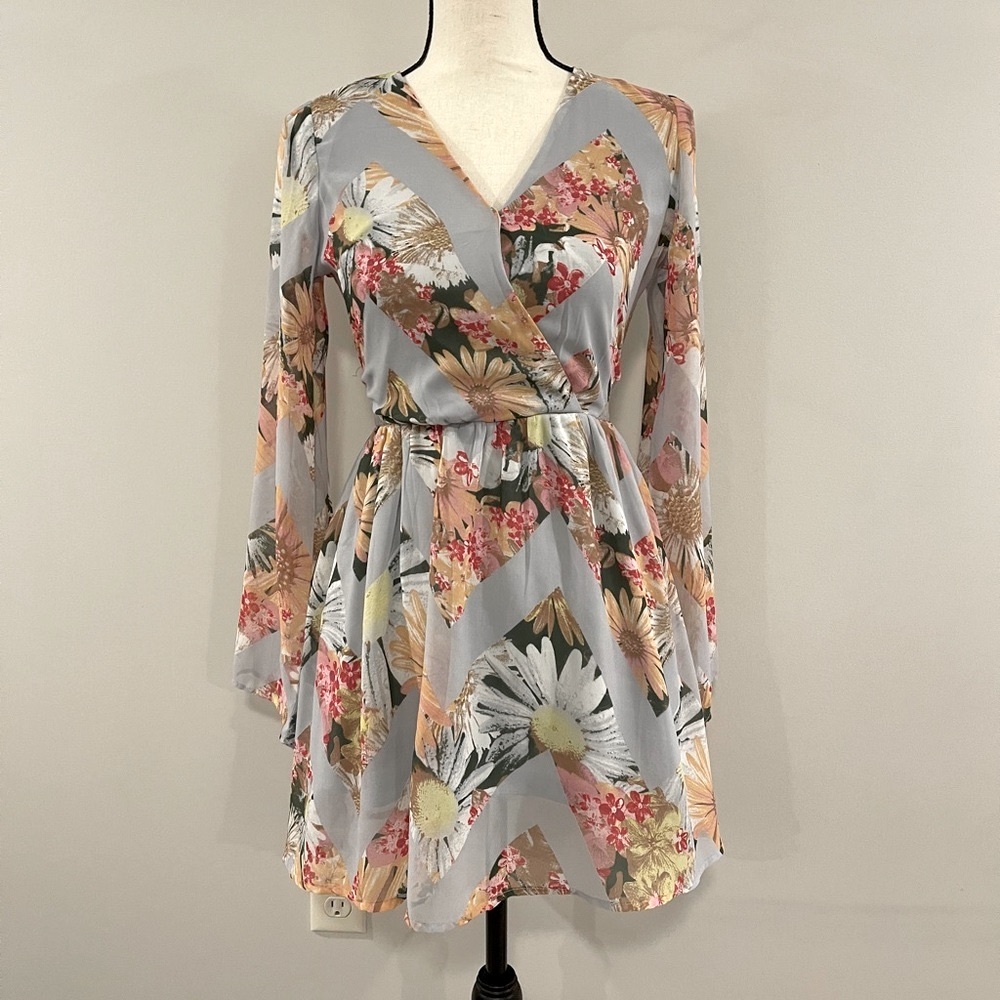 Love, Fire gray wrap floral dress